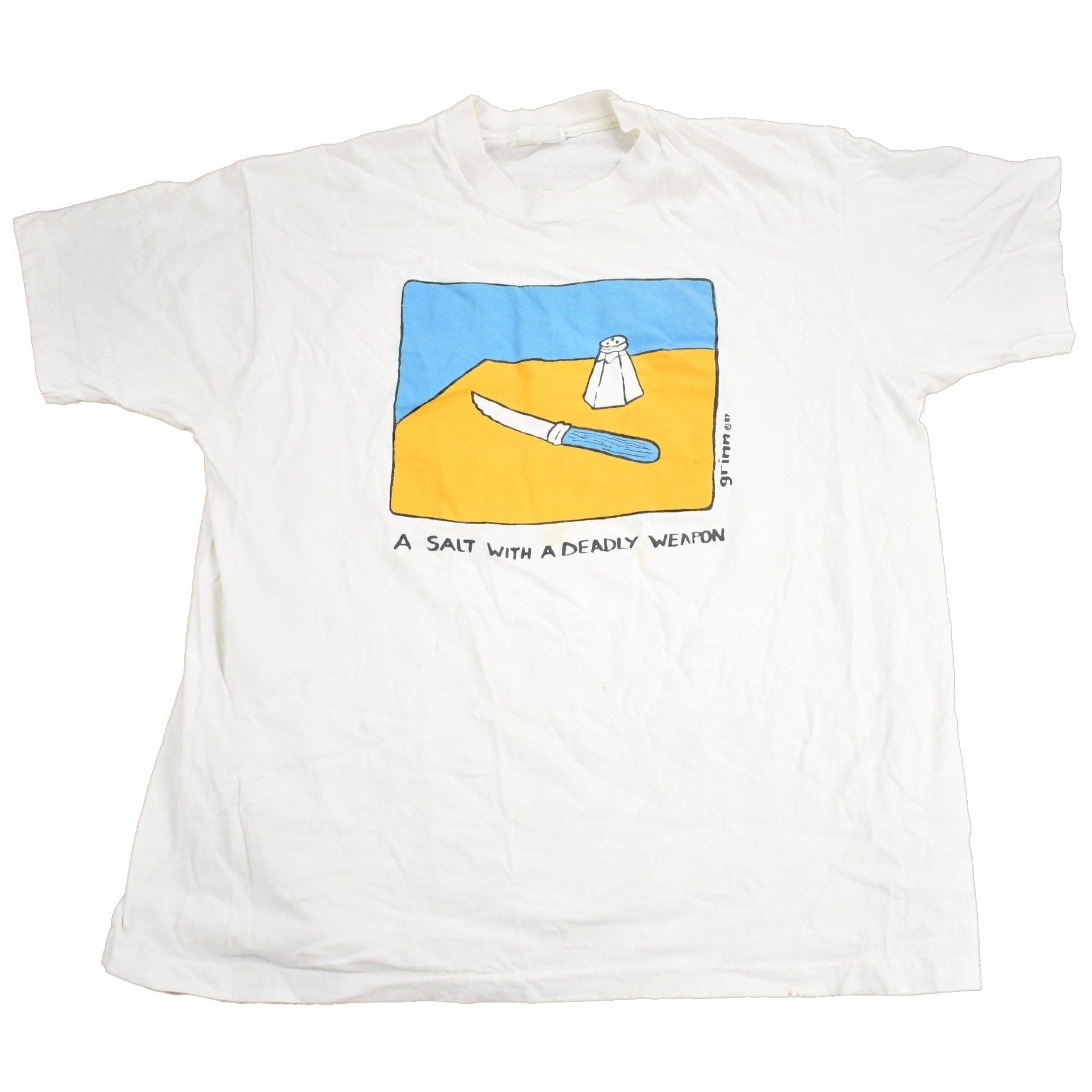 Vintage 1987 " A Salt With A Deadly Weapon" Funny Graphic T Shirt Men's Large from propervintagecanada