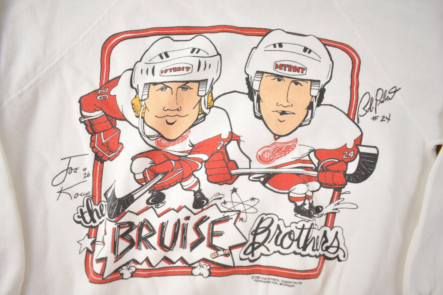 Vintage 1987 Detroit Red WIngs Bruise Brothers NHL Hockey Crewneck Sweatshirt Men's Small from propervintagecanada