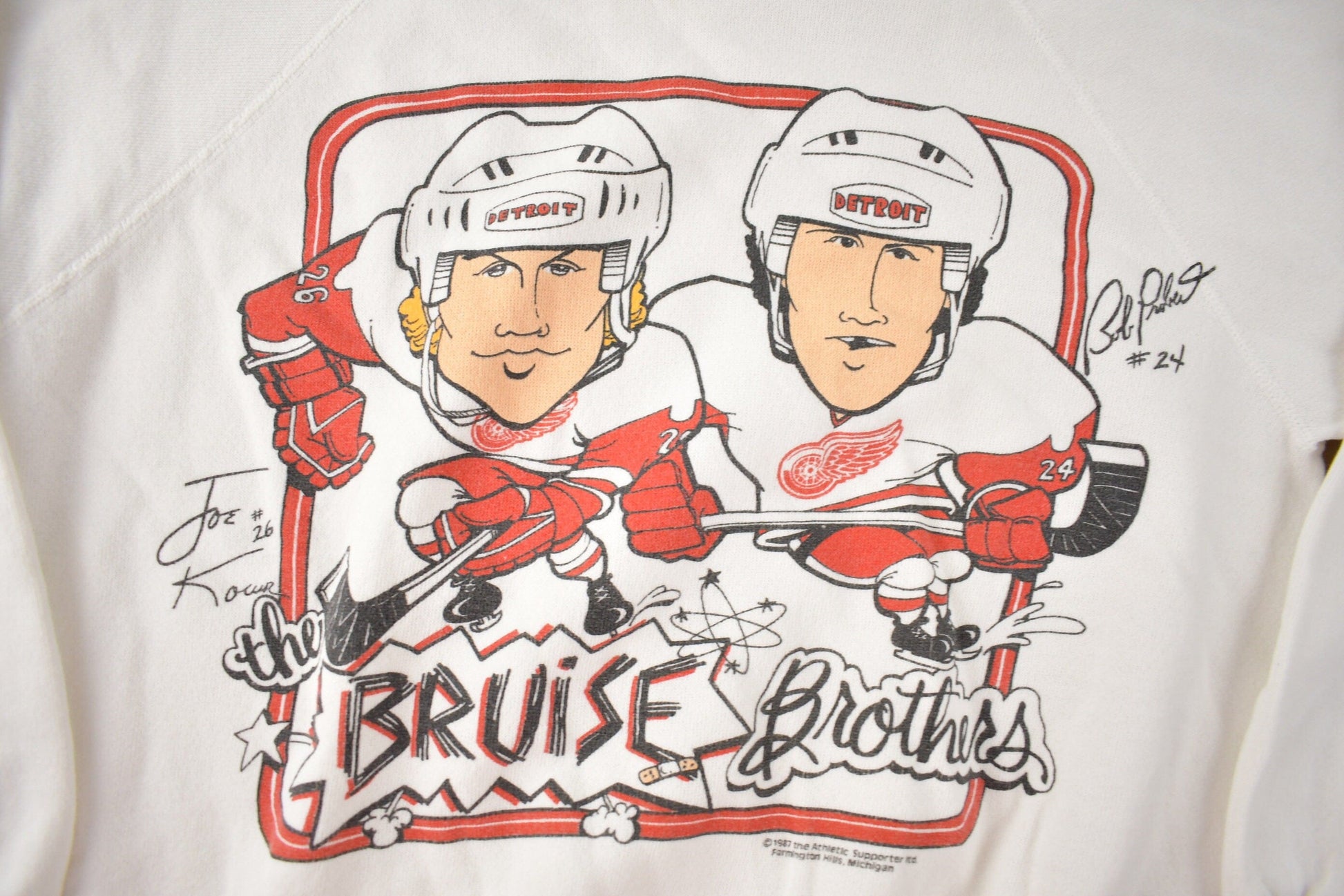Vintage 1987 Detroit Red WIngs Bruise Brothers NHL Hockey Crewneck Sweatshirt Men's Small from propervintagecanada