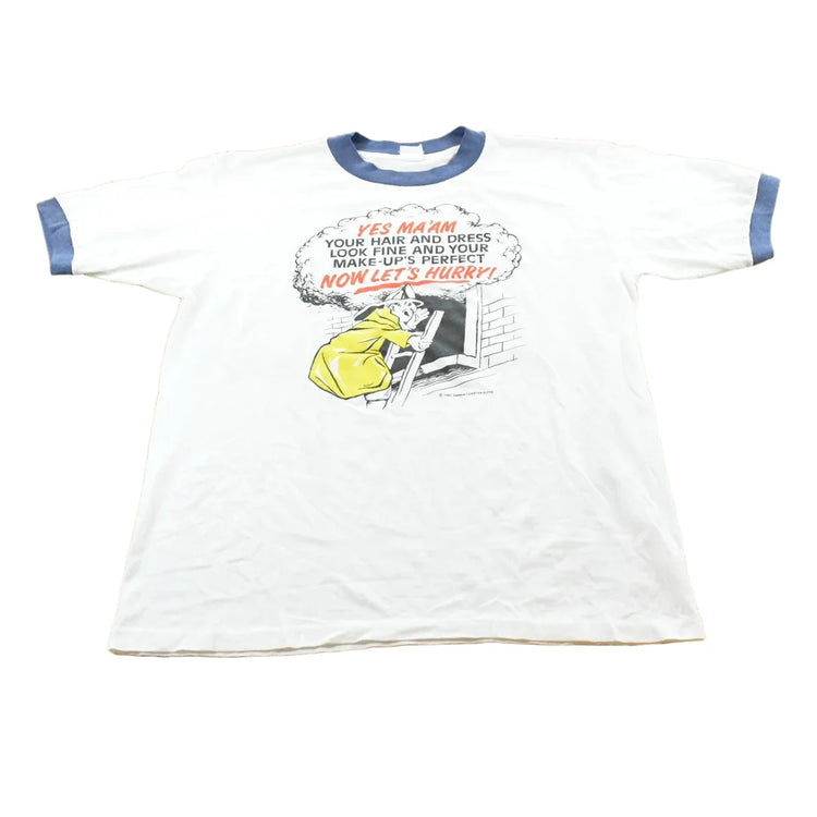 Vintage 1987 Firefighter Funny Comedy Ringer T-Shirt Mens L from propervintagecanada