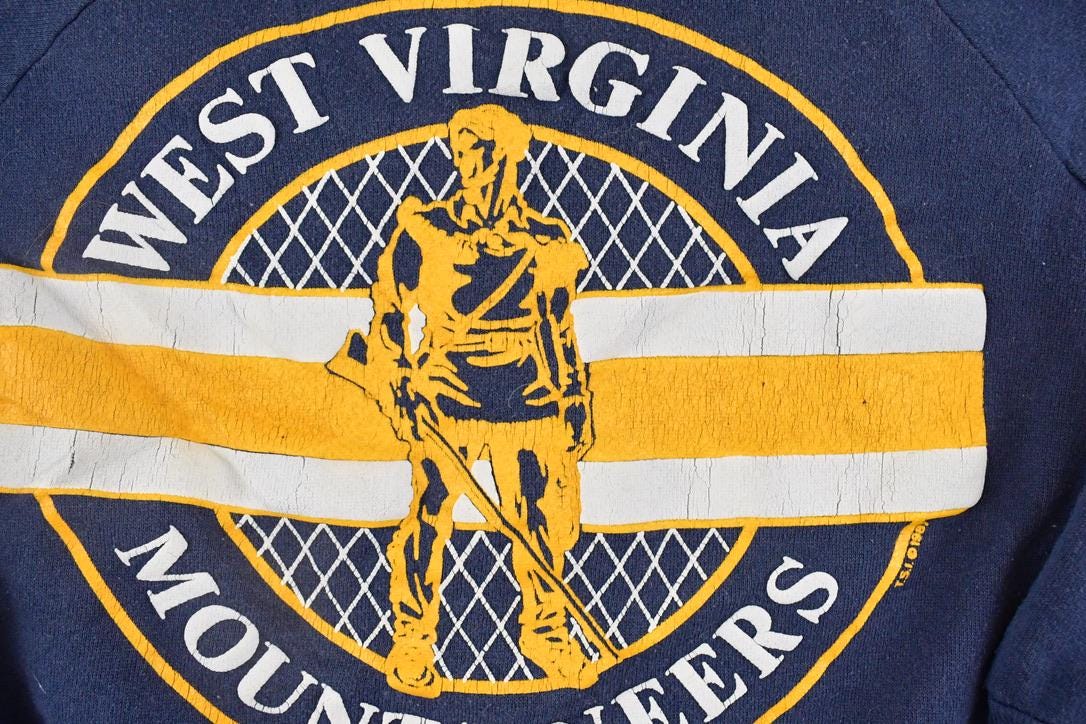 Vintage 1987 West Virginia Mountaineers Crewneck Sweatshirt Men's M / NCAA College Spellout / 80s Collegiate Sweater / Heavyweight from propervintagecanada