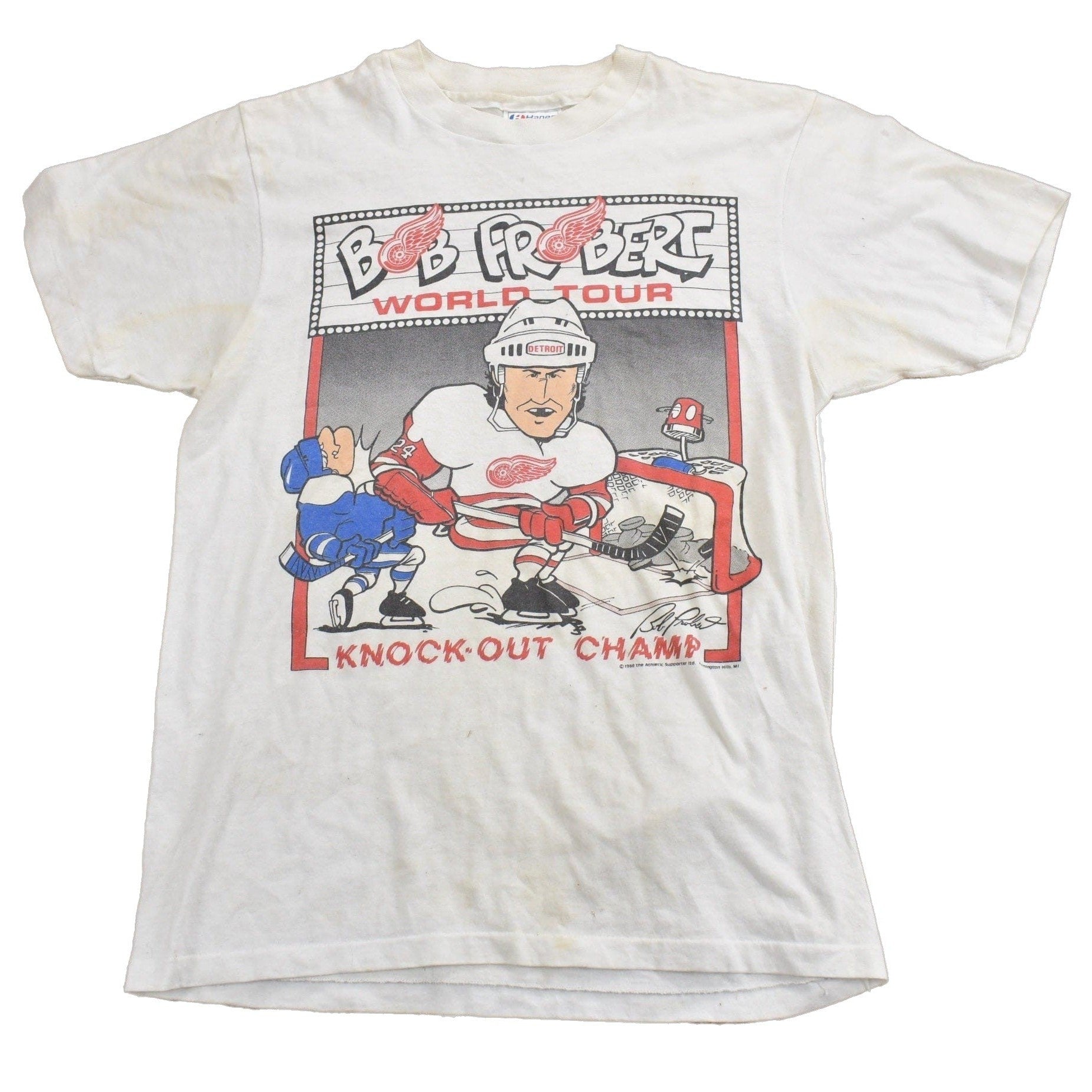 Vintage 1988 Detroit Red Wings Bob Probert Knock Out Champ T-Shirt Men's Small from propervintagecanada