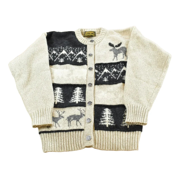 Vintage 1988 Eddie Bauer Wool Knit Animal Nature Cardigan Mens S from propervintagecanada