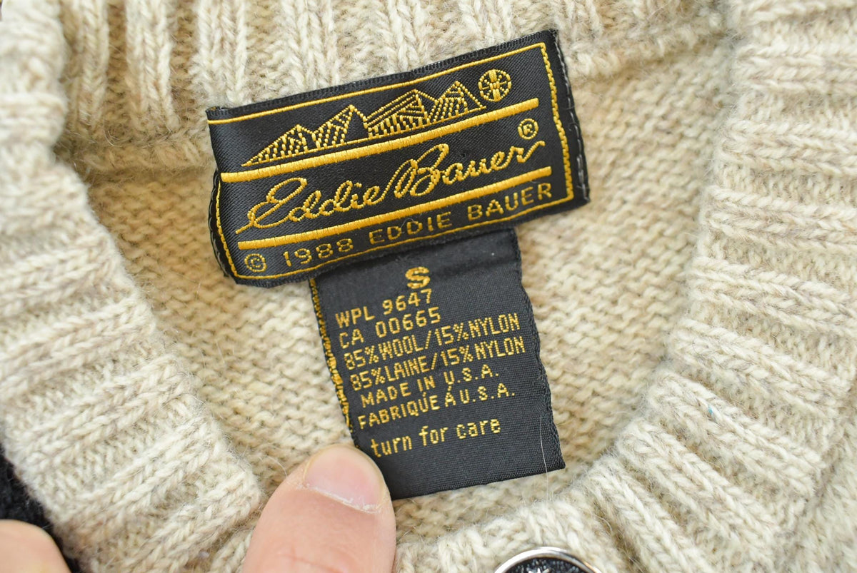 Vintage 1988 Eddie Bauer Wool Knit Animal Nature Cardigan Mens S from propervintagecanada