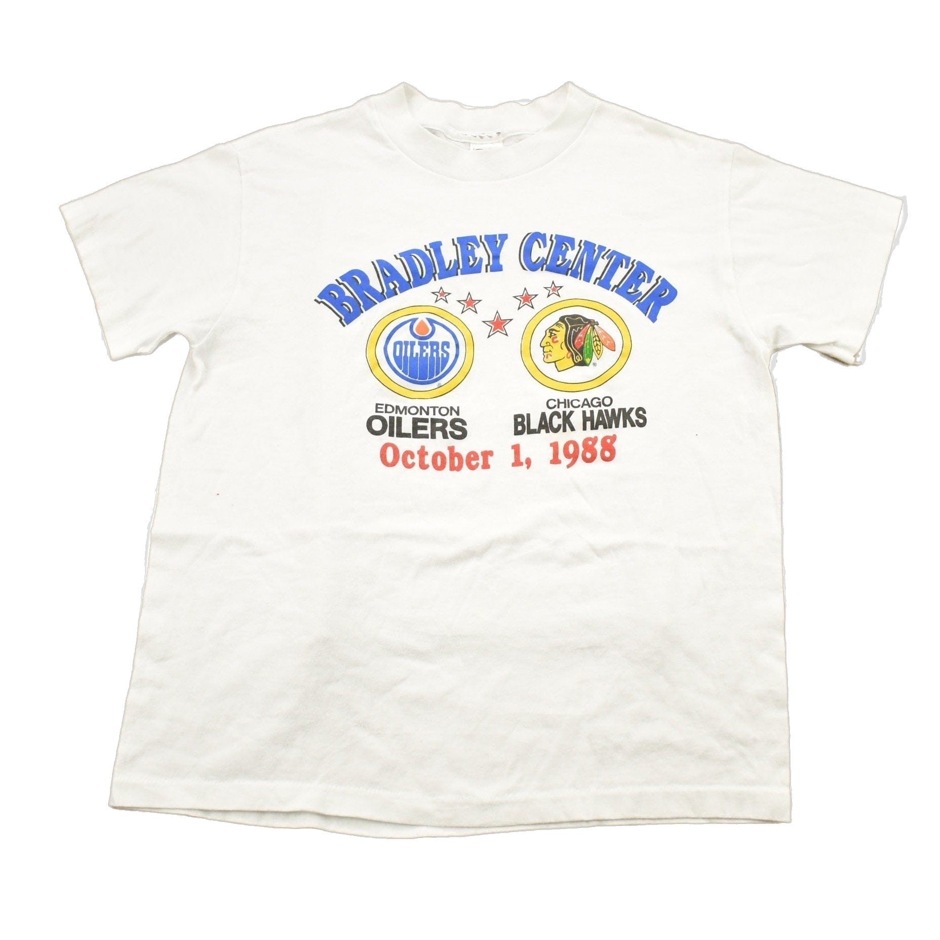Vintage 1988 Edmonton Oilers Vs Chicago Blackhawks NHL Graphic T-Shirt Men's Small from propervintagecanada