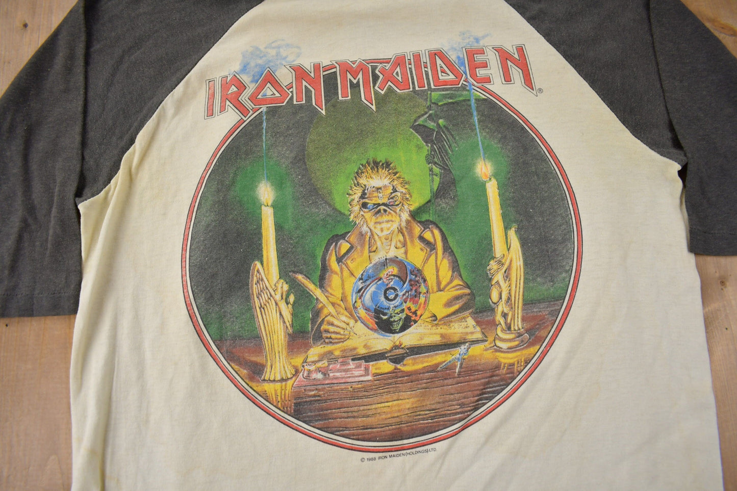 Vintage 1988 Iron Maiden Seventh Son Of A Seventh Son Raglan Band Tee Made In USA from propervintagecanada