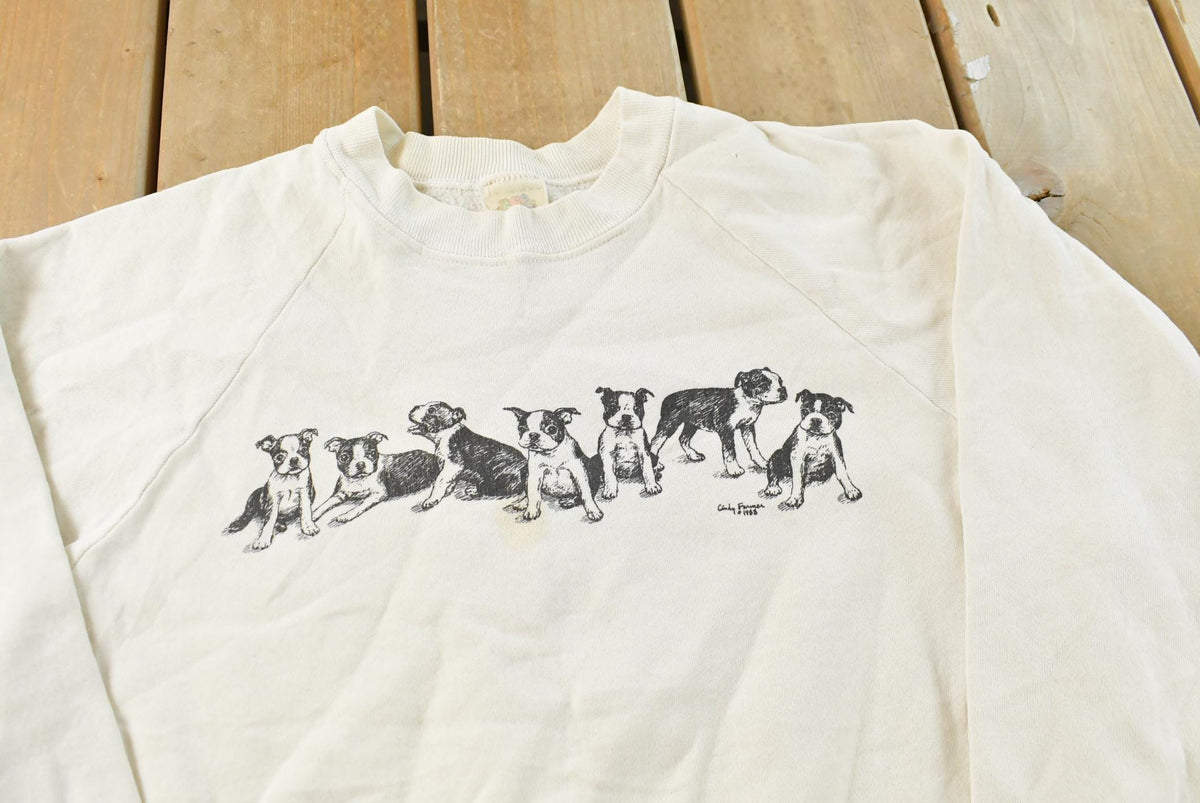 Vintage 1988 Puppies Dog Print Crewneck Sweatshirt Men's M from propervintagecanada