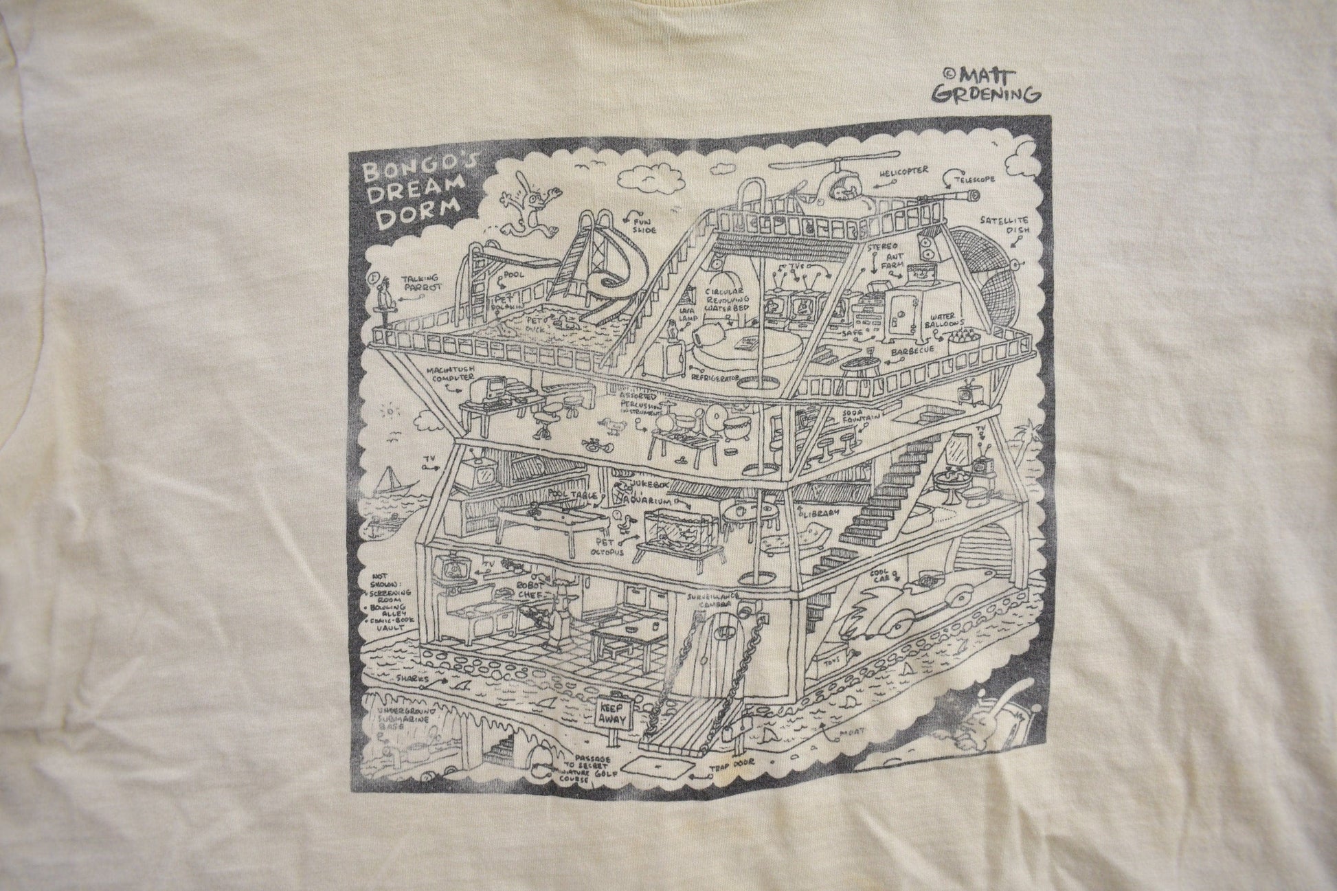 Vintage 1989 Bongo's Dream Dorm Mattt Groening Apple Graphic T-Shirt Men's Large from propervintagecanada