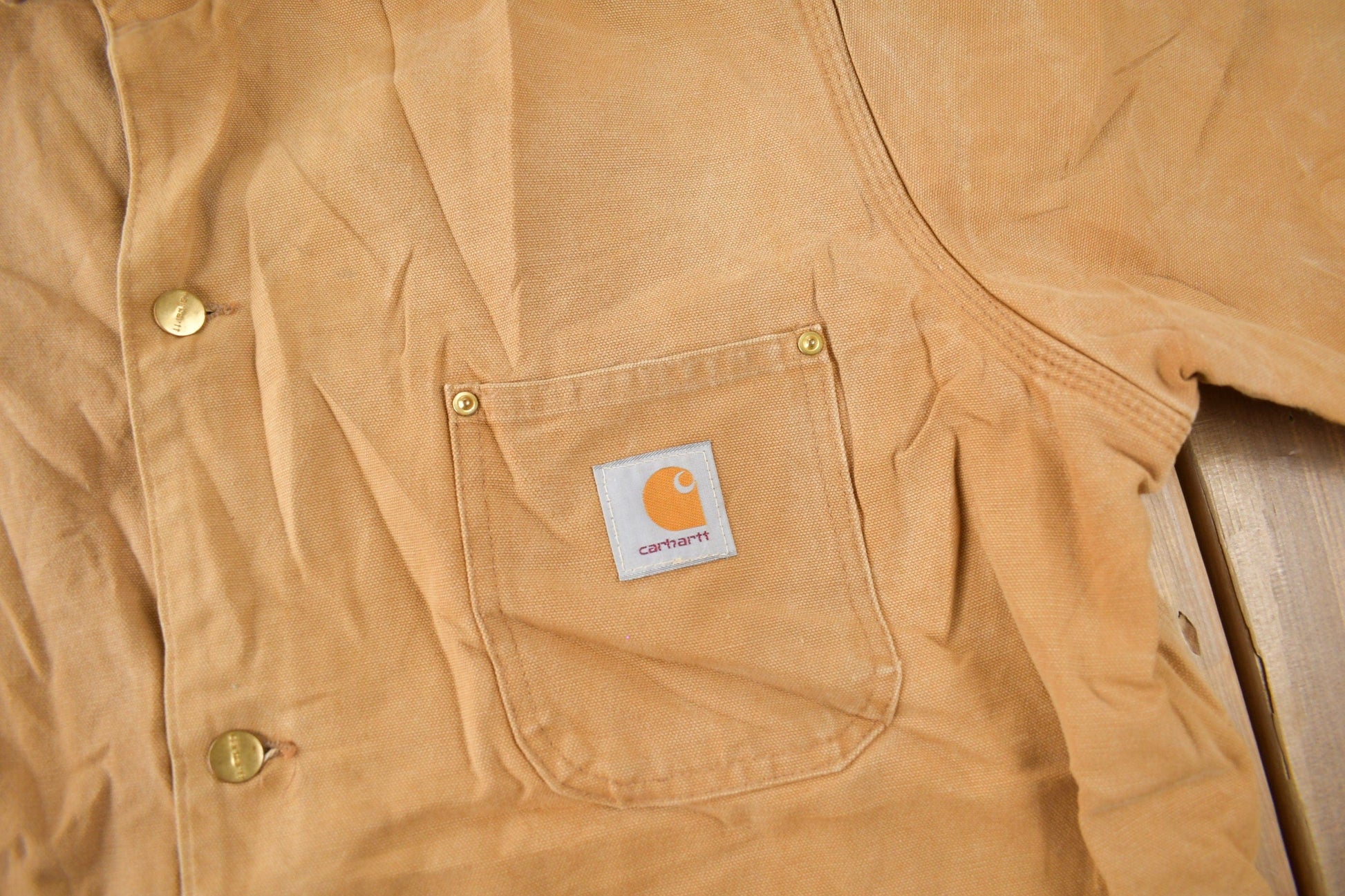 Vintage 1989 Carhartt 100 Years Blanket Lined Button Up Chore Coat Men's Large from propervintagecanada