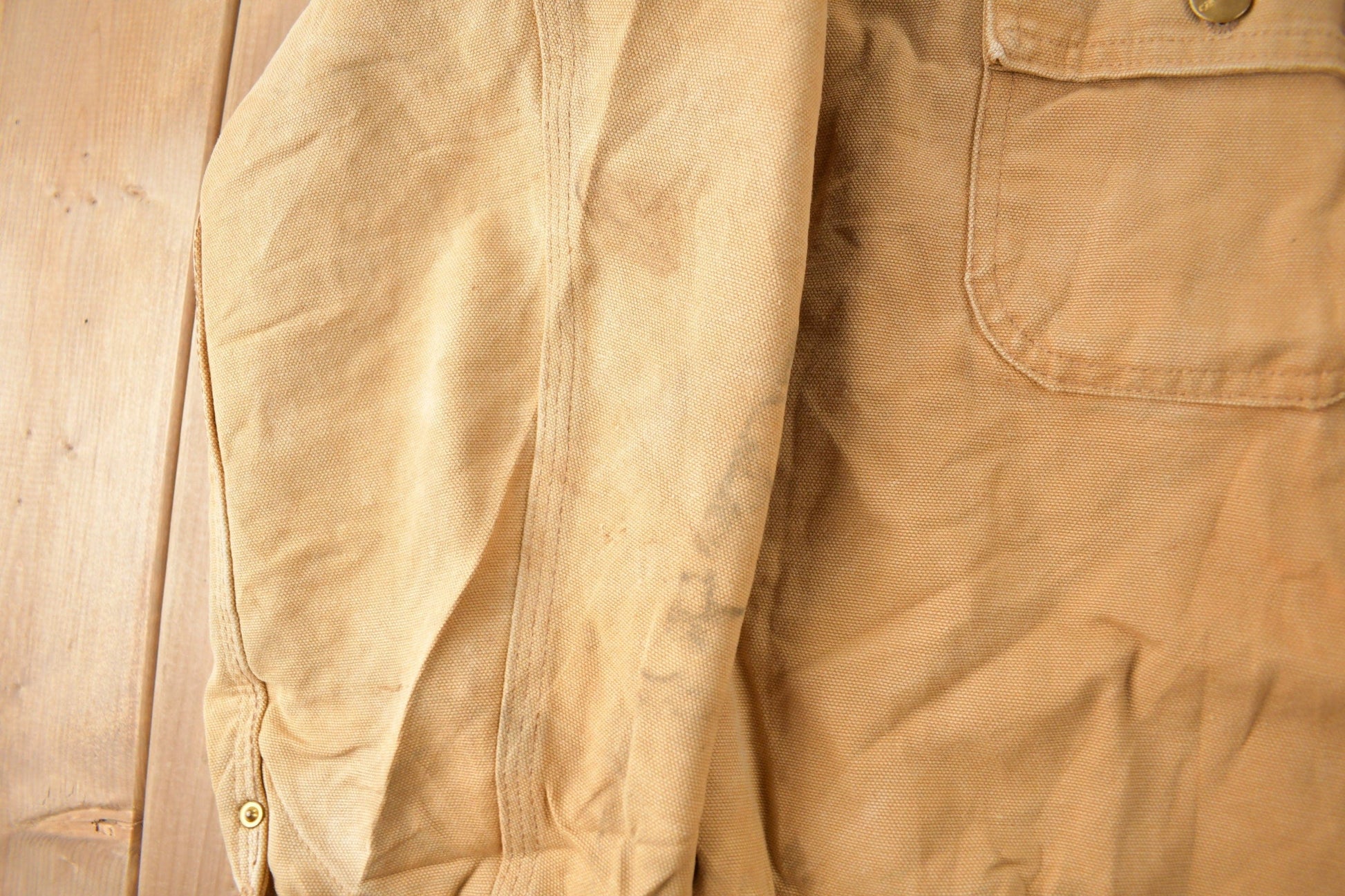 Vintage 1989 Carhartt 100 Years Blanket Lined Button Up Chore Coat Men's Large from propervintagecanada