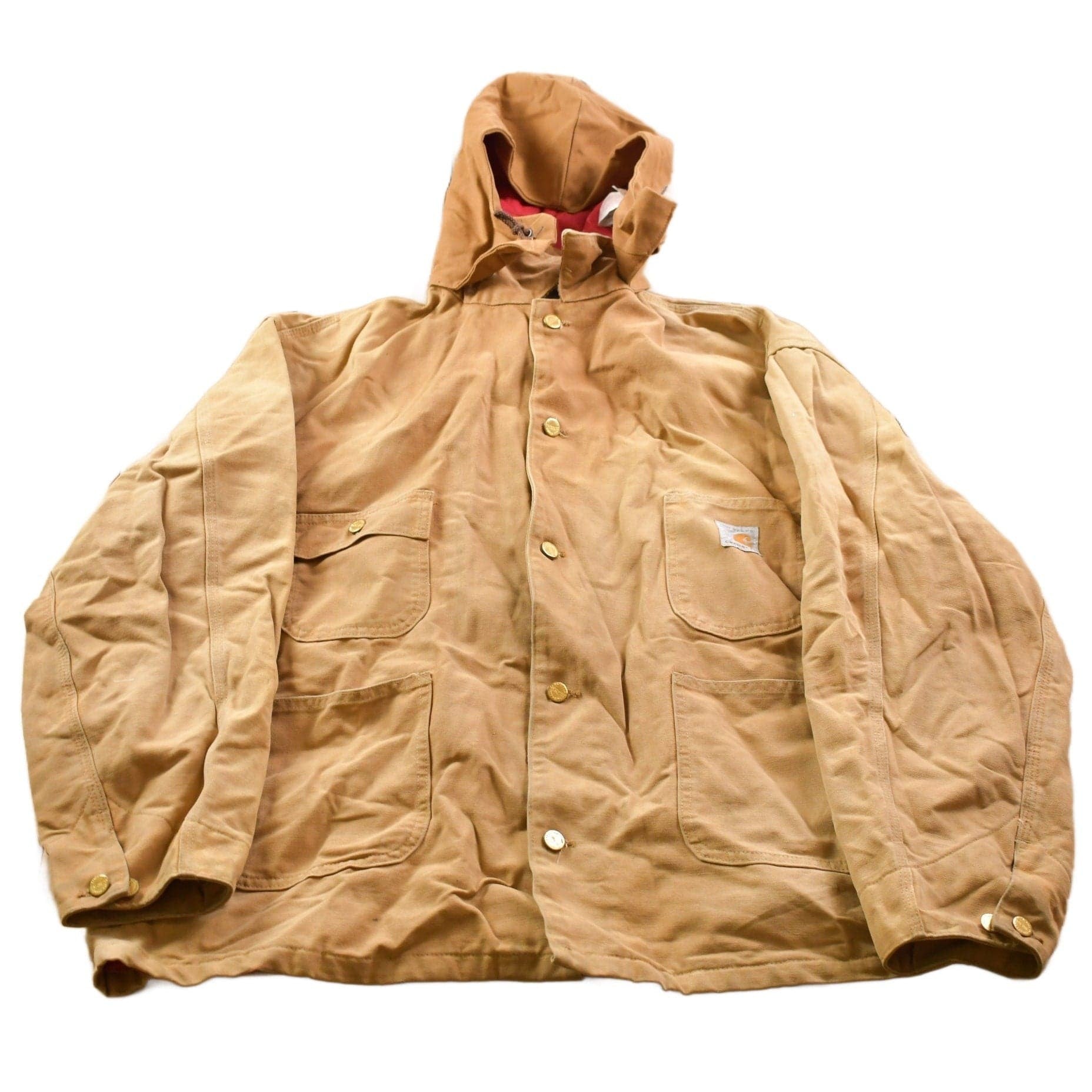 Vintage 1989 Carhartt 100 Years Red Quilt Lined Traditional Coat Hooded Men's 2XL from propervintagecanada