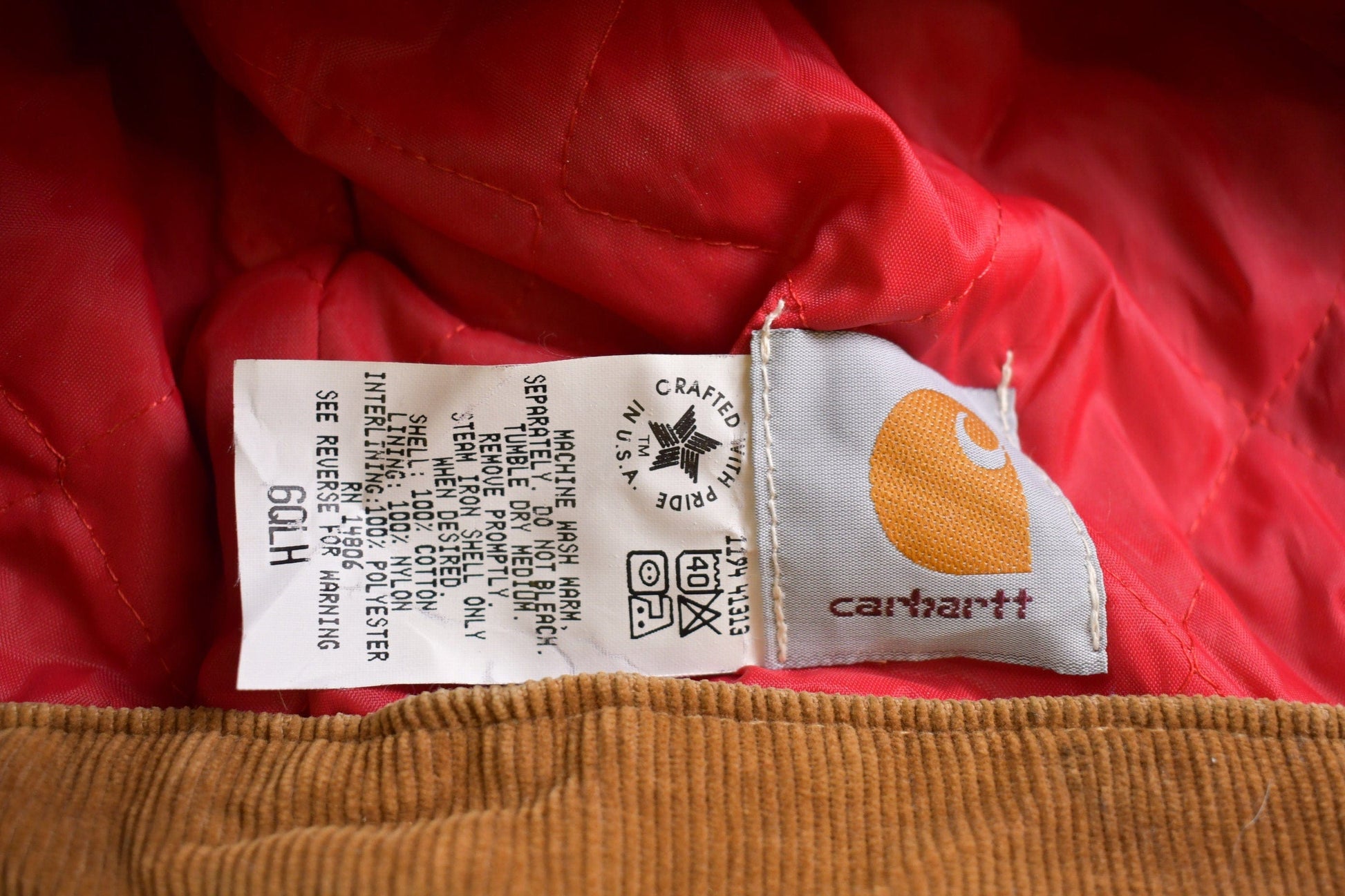Vintage 1989 Carhartt 100 Years Red Quilt Lined Traditional Coat Hooded Men's 2XL from propervintagecanada