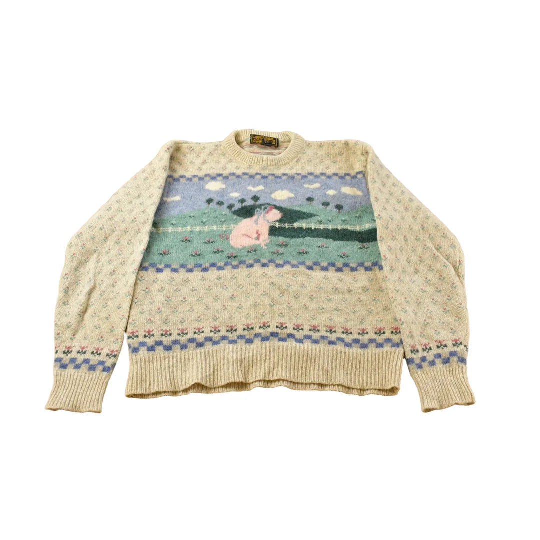 Vintage 1989 Eddie Bauer Farm Pig Wool Knit Sweater Women's S from propervintagecanada