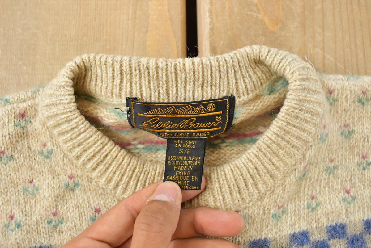Vintage 1989 Eddie Bauer Farm Pig Wool Knit Sweater Women's S from propervintagecanada