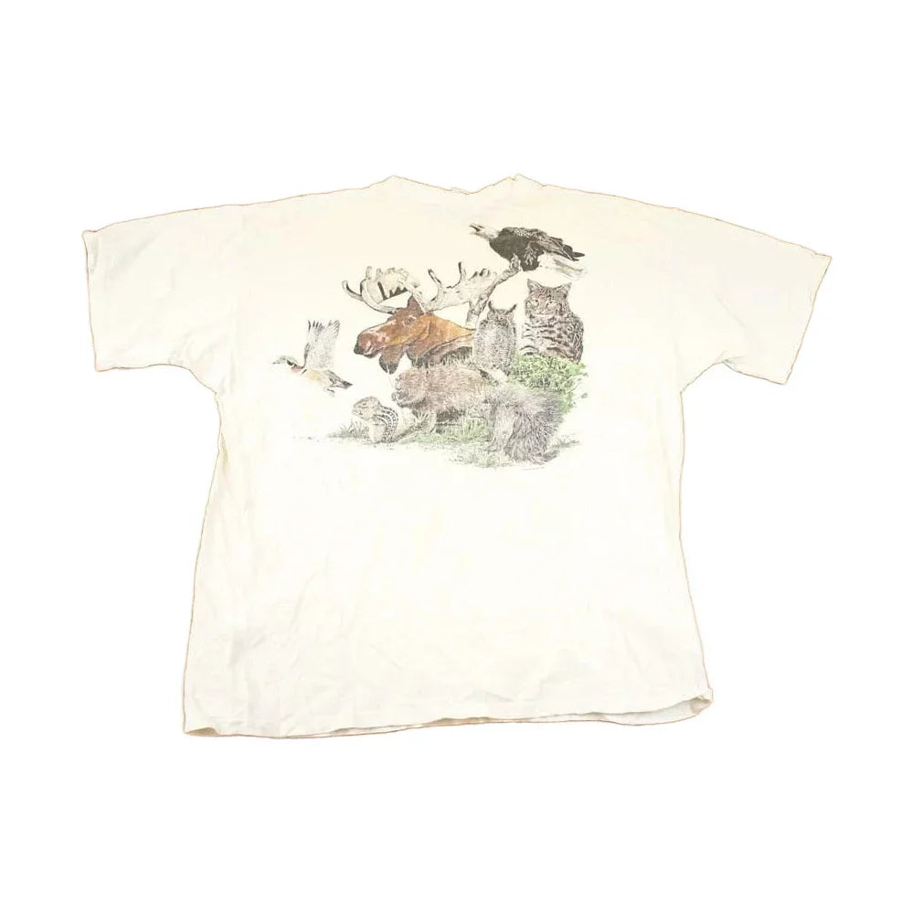 Vintage 1989 Harlequin Forest Animals FAB Outdoorsman Souvenir Travel T-Shirt Men's XL from propervintagecanada