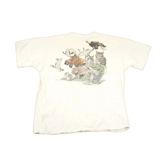 Vintage 1989 Harlequin Forest Animals FAB Outdoorsman Souvenir Travel T-Shirt Men's XL from propervintagecanada