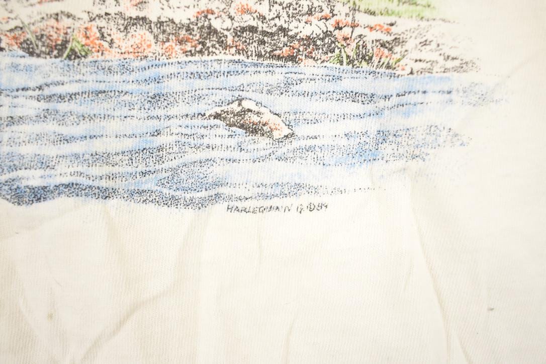 Vintage 1989 Harlequin Forest Animals FAB Outdoorsman Souvenir Travel T-Shirt Men's XL from propervintagecanada