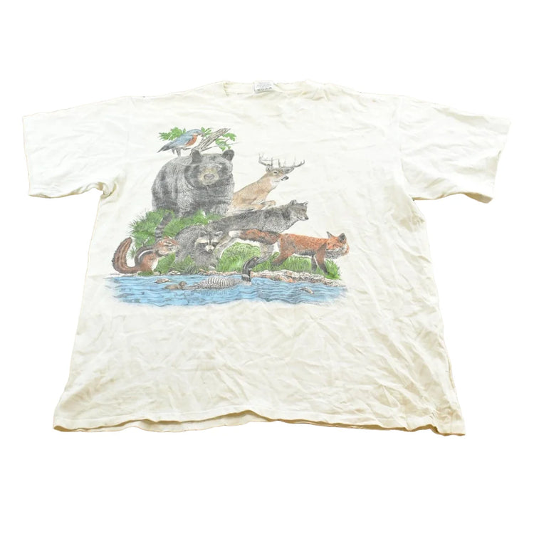 Vintage 1989 Harlequin Forest Animals Nature T-Shirt Men's XL from propervintagecanada