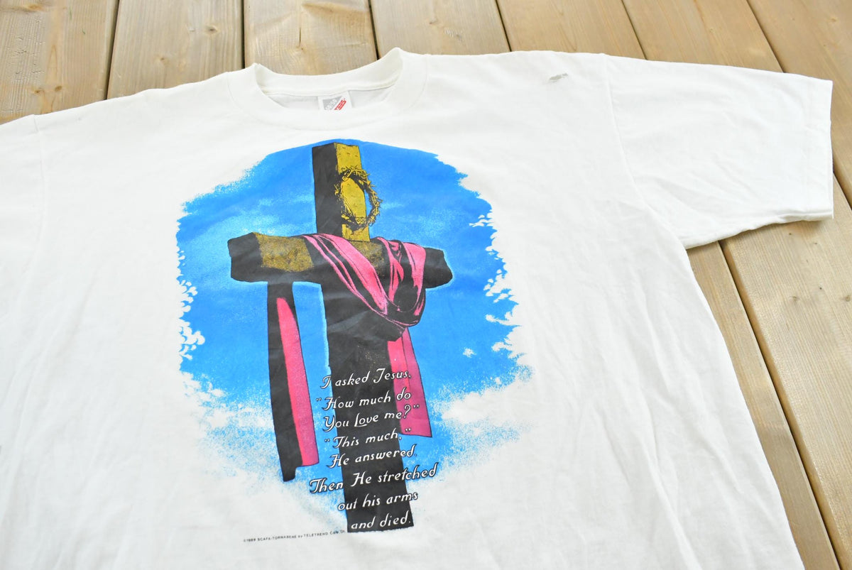 Vintage 1989 Jesus Christ Cross Love Me T-Shirt Men's XL from propervintagecanada