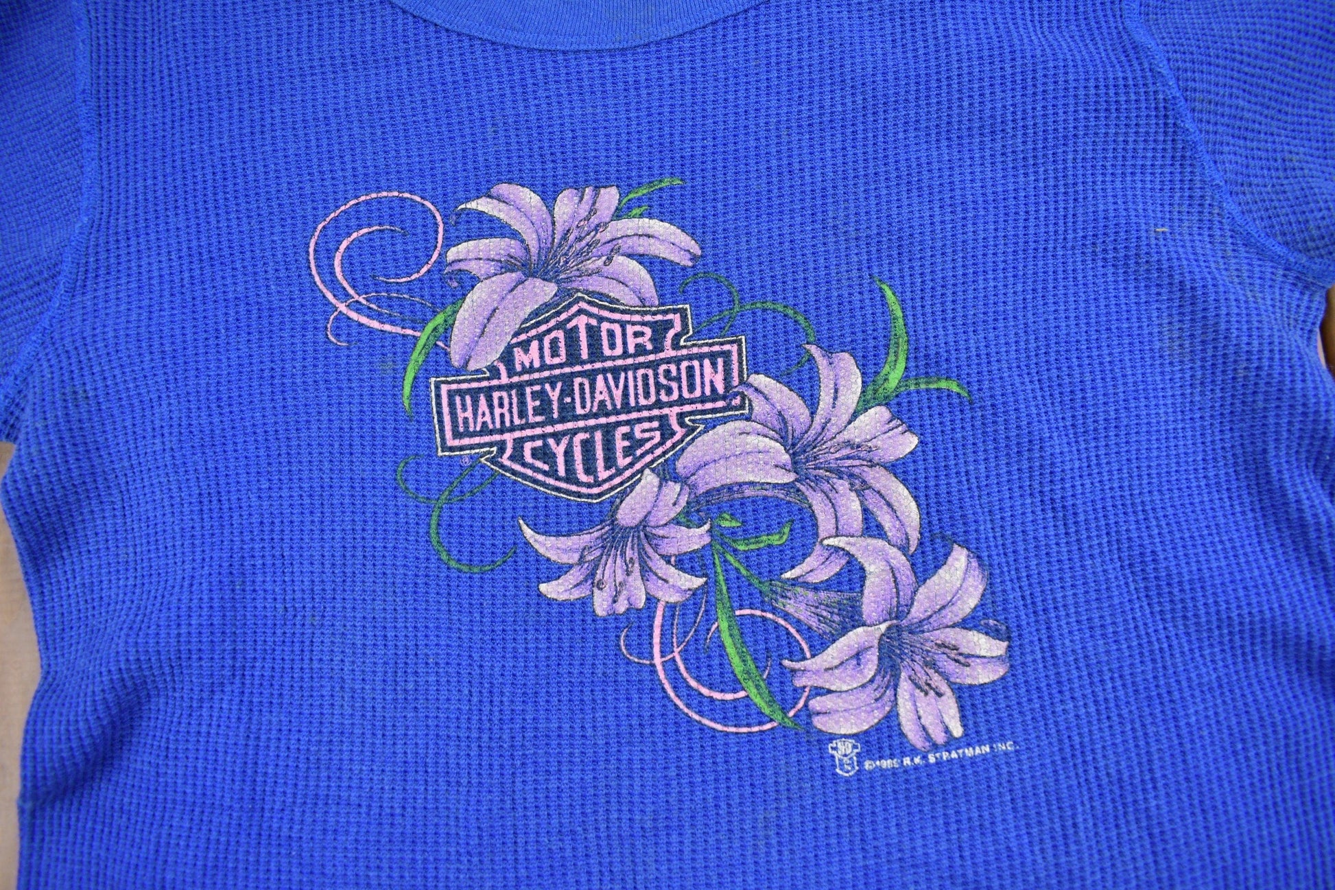 Vintage 1989 Texan Harley Davidson Conroe Texas Long Sleeve Thermal Shirt Men's XS from propervintagecanada