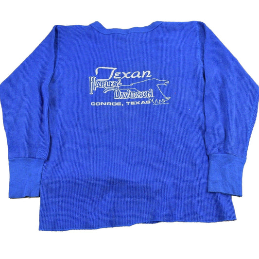 Vintage 1989 Texan Harley Davidson Conroe Texas Long Sleeve Thermal Shirt Men's XS from propervintagecanada