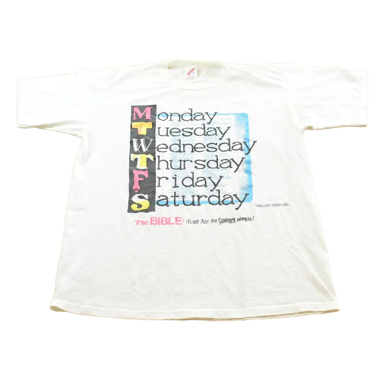 Vintage 1990 Bible Not Just for Sundays Scripture Wear Graphic T-Shirt Mens L from propervintagecanada