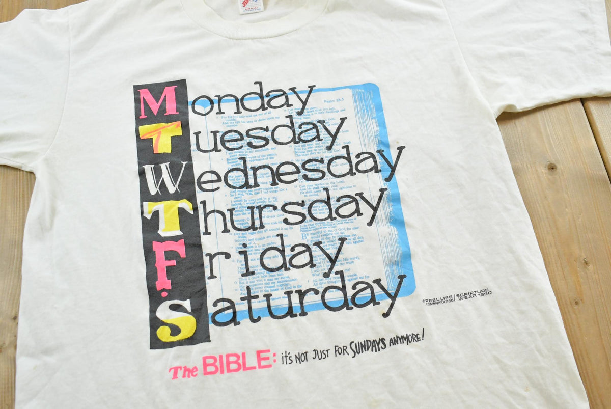 Vintage 1990 Bible Not Just for Sundays Scripture Wear Graphic T-Shirt Mens L from propervintagecanada