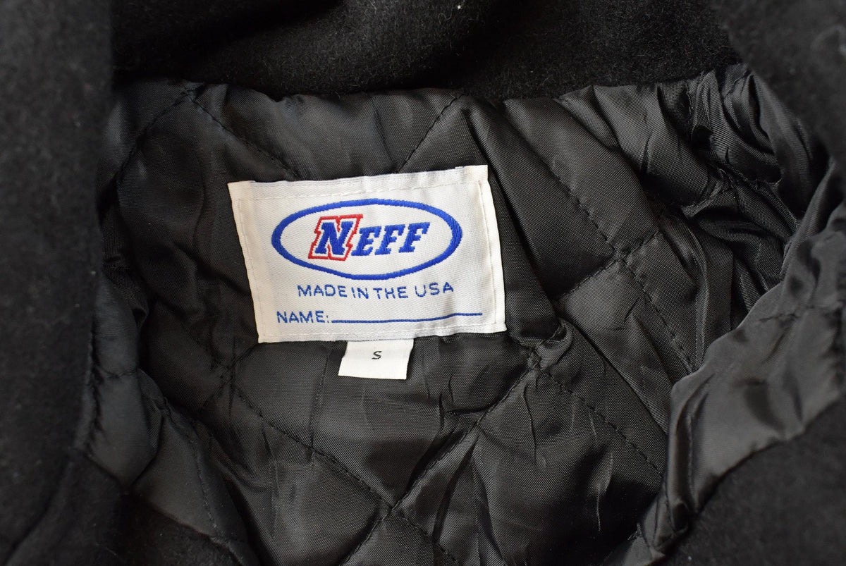 Vintage 1990 Neff Chenille Patch Split Hood Bulldogs Lined Wool Varsity Bomber Jacket Men's M / Made in USA / 90s Streetwear from propervintagecanada