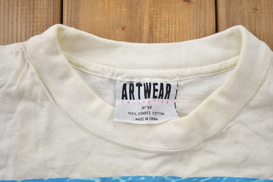 Vintage 1990 Ocean Fishes Theme Bonfire Graphic T-Shirt Single Stitch Men's Large from propervintagecanada