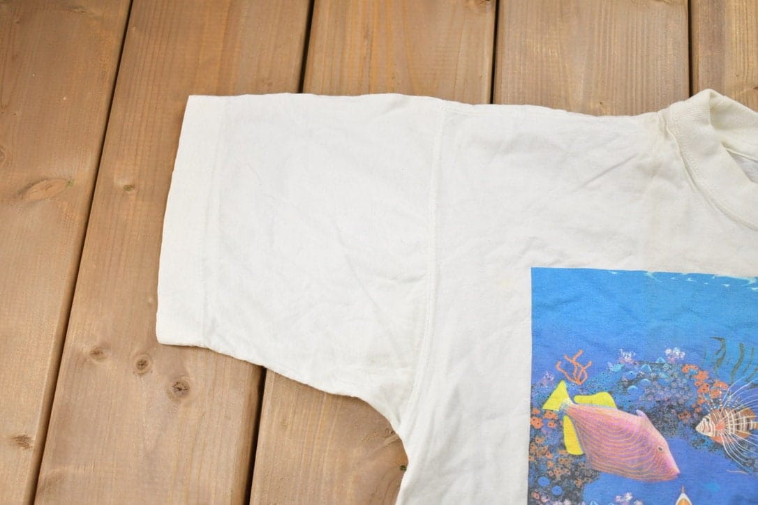 Vintage 1990 Ocean Fishes Theme Bonfire Graphic T-Shirt Single Stitch Men's Large from propervintagecanada
