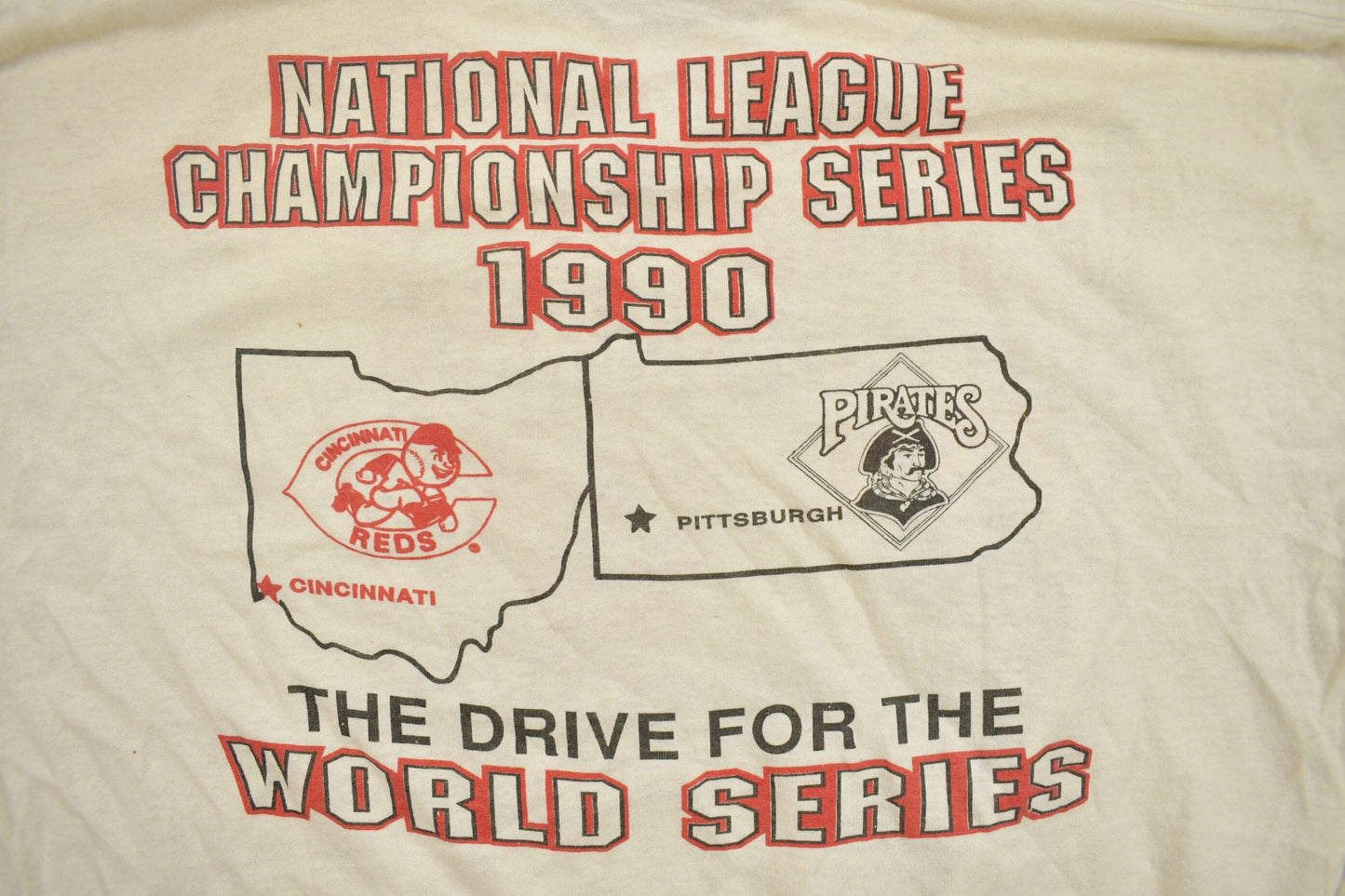 Vintage 1990 Reds and Pirate Championship MLB Graphic T-Shirt Men's Medium from propervintagecanada