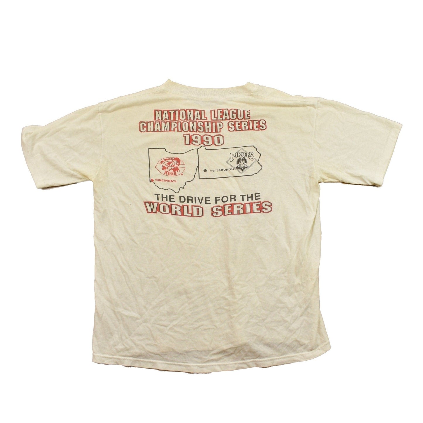 Vintage 1990 Reds and Pirate Championship MLB Graphic T-Shirt Men's Medium from propervintagecanada