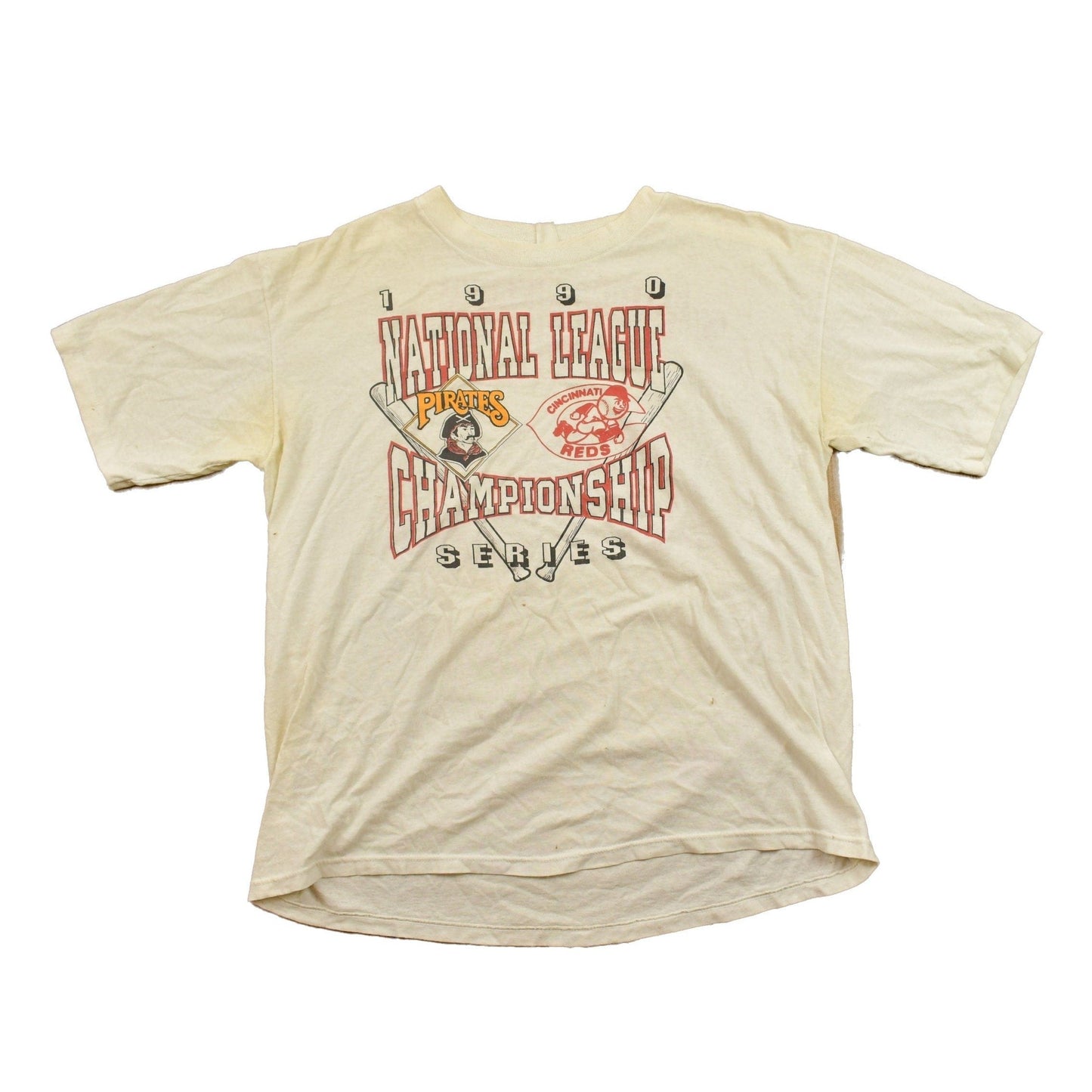 Vintage 1990 Reds and Pirate Championship MLB Graphic T-Shirt Men's Medium from propervintagecanada