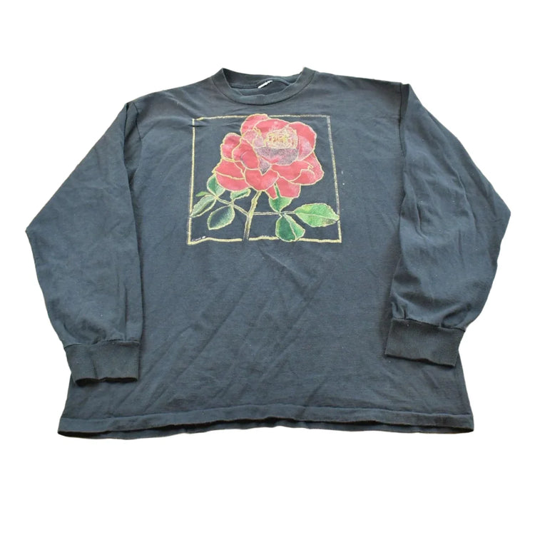 Vintage 1990 Rose Long Sleeve T-Shirt Men's L from propervintagecanada