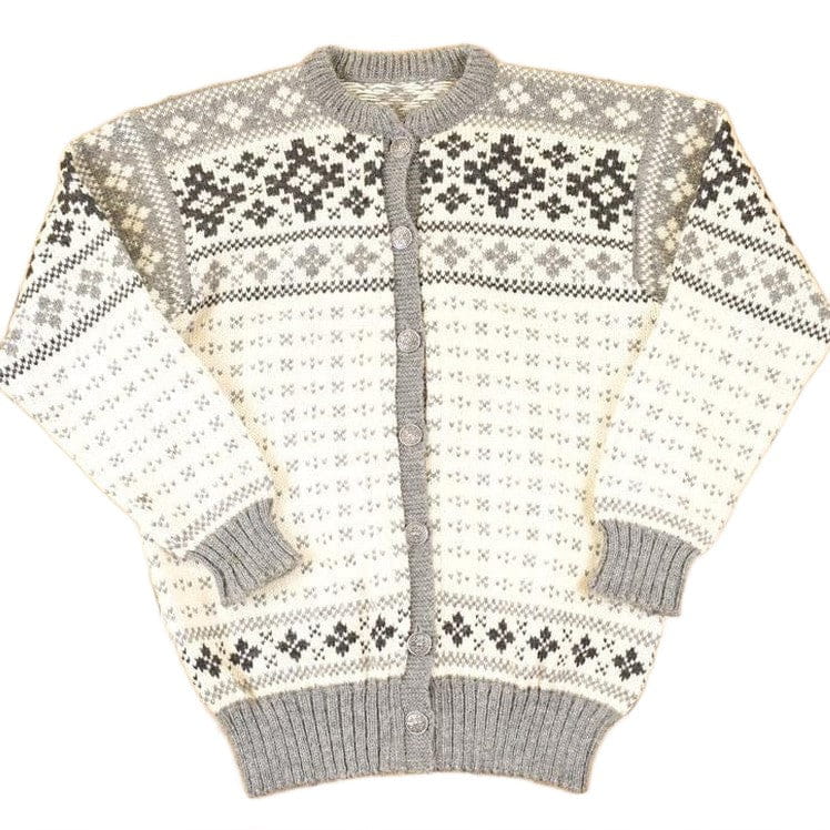 Vintage 1990's Abstract Snowflake Wool Knit Cardigan Sweater Men's S from propervintagecanada