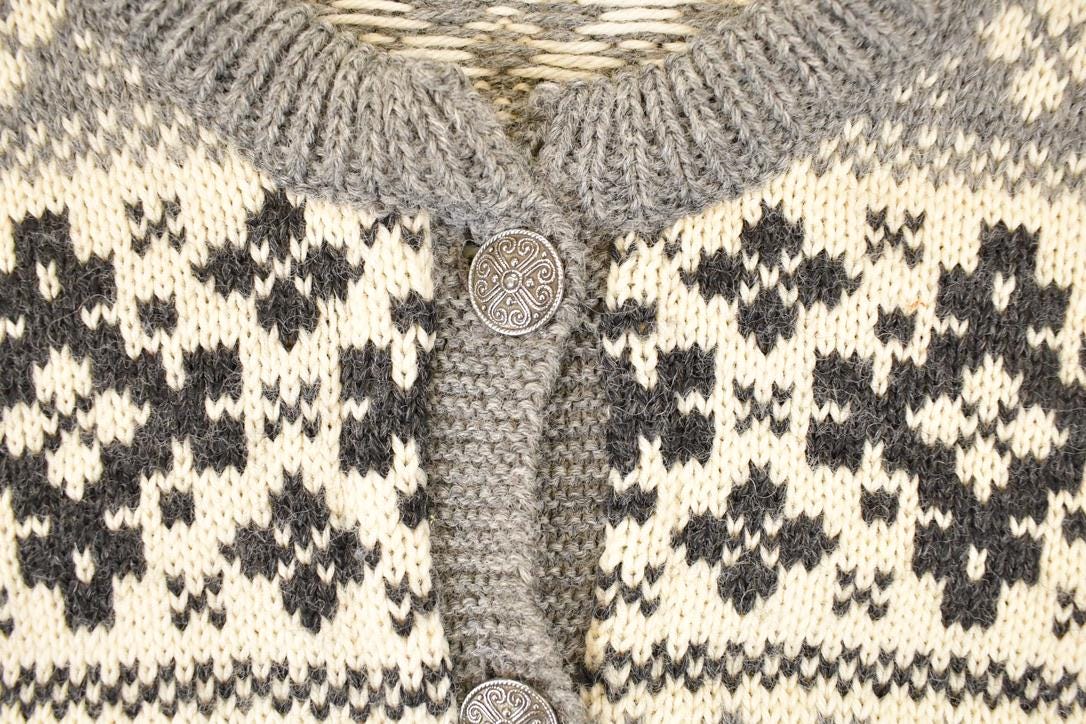 Vintage 1990's Abstract Snowflake Wool Knit Cardigan Sweater Men's S from propervintagecanada