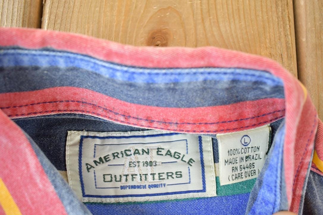 Vintage 1990's American Eagle Striped Button Up Western Shirt Made In USA Men's XL from propervintagecanada