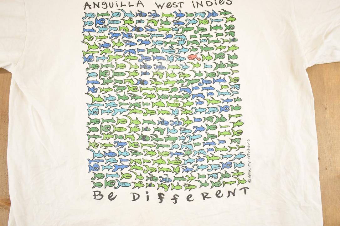 Vintage 1990's Anguilla West Indies Fish School Souvenir Travel T-Shirt Men's L from propervintagecanada