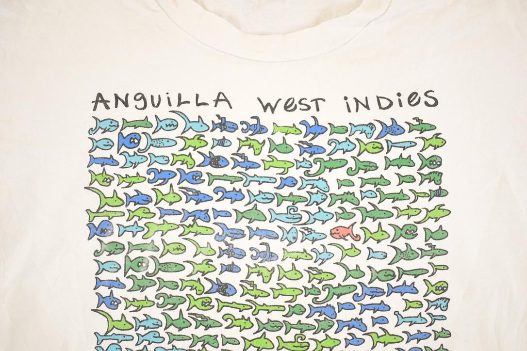 Vintage 1990's Anguilla West Indies Fish School Souvenir Travel T-Shirt Men's L from propervintagecanada