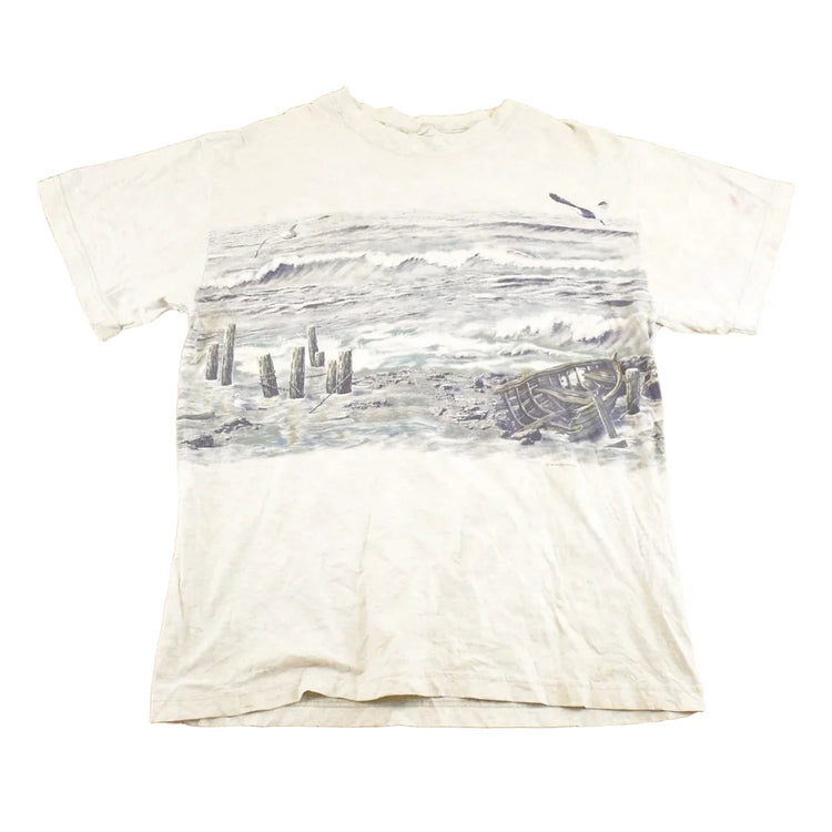 Vintage 1990's Art Unlimited Seagull Broken Ship FAB Souvenir T-Shirt Mens L from propervintagecanada