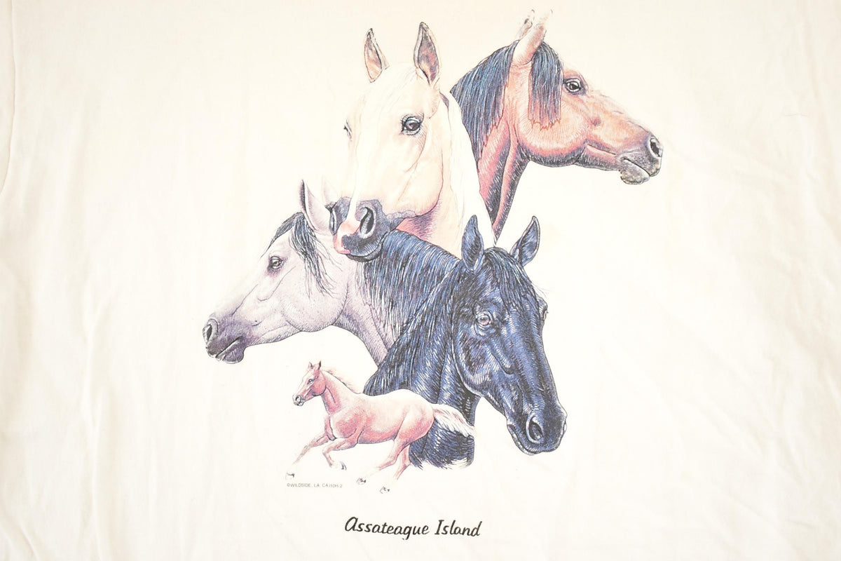 Vintage 1990's Assateague Island Wild Horses Souvenir Travel T-Shirt Men's L from propervintagecanada