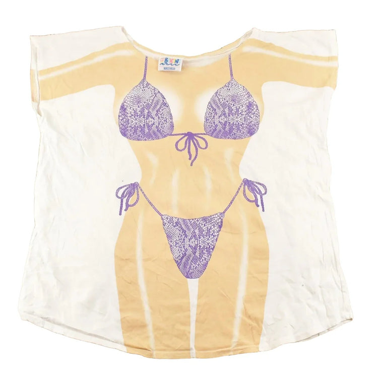 Vintage 1990's Bikini Body Funny Cartoon Souvenir Travel T-Shirt Women's XXL from propervintagecanada
