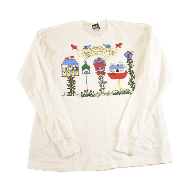 Vintage 1990's Birdhouses Cartoon Souvenir Travel Long Sleeve T-Shirt Mens M from propervintagecanada