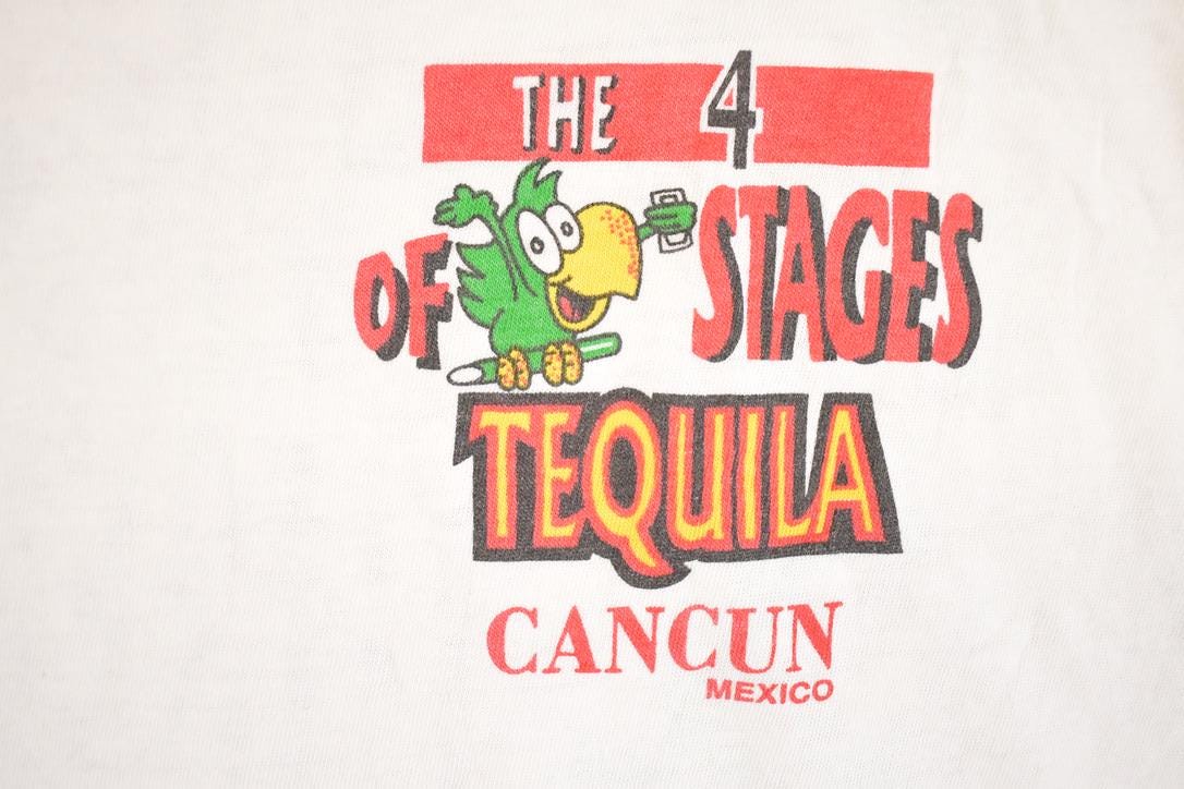 Vintage 1990's Cancun Tequila Stages Souvenir Funny Travel T-Shirt Men's L from propervintagecanada