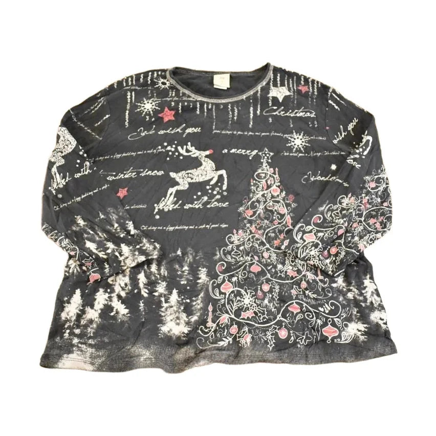 Vintage 1990's Christmas Jess And Jane AOP Souvenir Long Sleeve Shirt Womens L from propervintagecanada