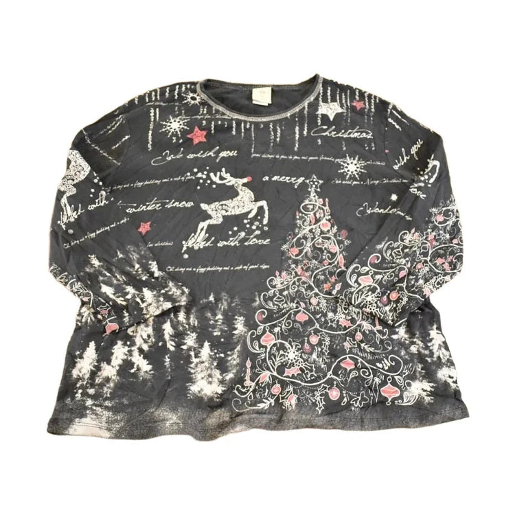 Vintage 1990's Christmas Jess And Jane AOP Souvenir Long Sleeve Shirt Womens L from propervintagecanada