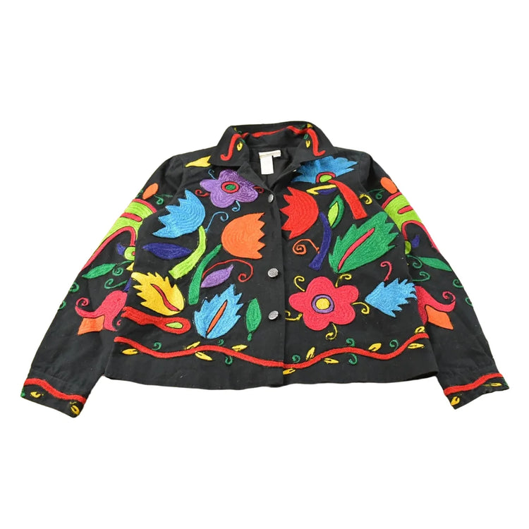 Vintage 1990's Coldwater Creek Floral Embroidered Button Up Jacket Women's M from propervintagecanada