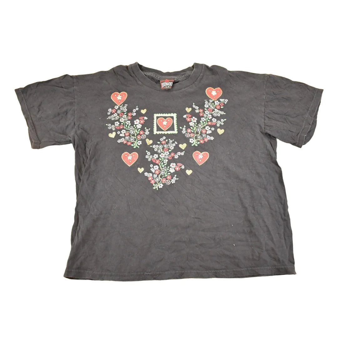 Vintage 1990's Destination LA Floral Hearts Souvenir Travel T-Shirt Women's XXL from propervintagecanada