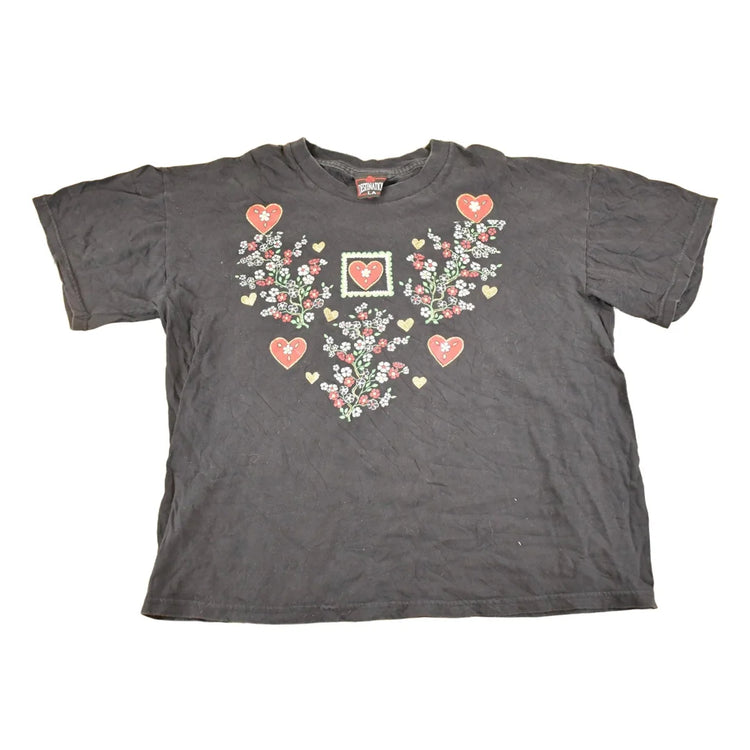 Vintage 1990's Destination LA Floral Hearts Souvenir Travel T-Shirt Women's XXL from propervintagecanada
