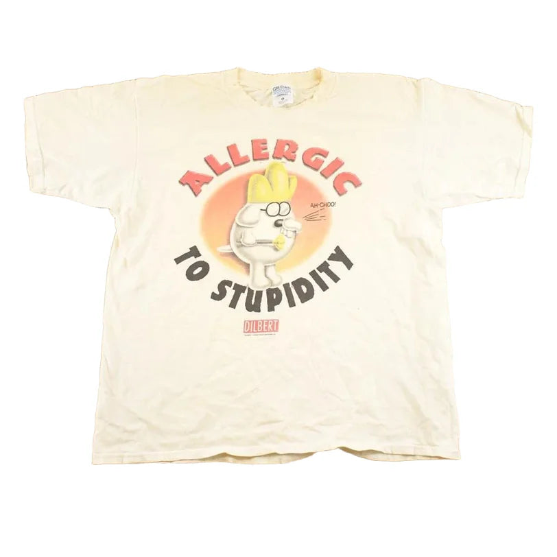 Vintage 1990's Dilbert Allergic To Stupidity Souvenir Funny T-Shirt Men's L from propervintagecanada